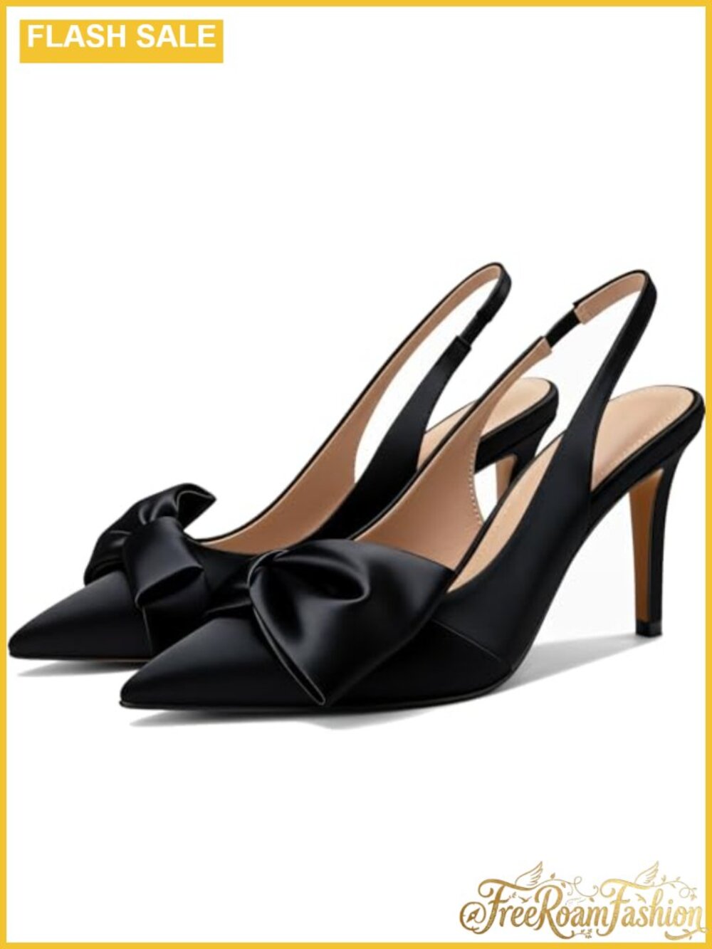 Slingback Pumps Pointed Toe Stiletto Heels Bow Detail Synthetic